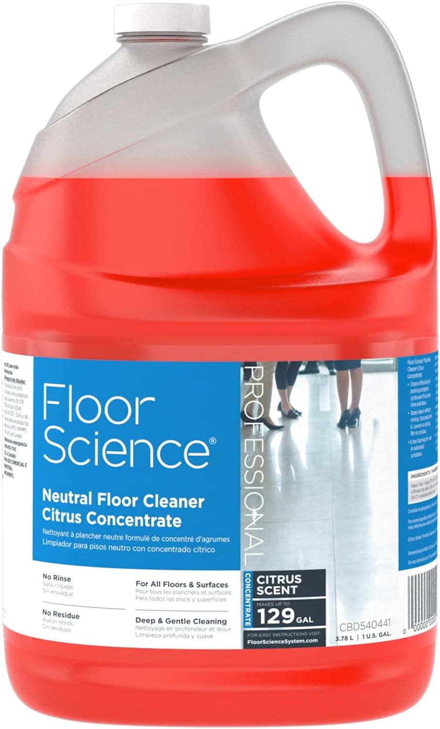 Diversey CBD540441 Floor Science Professional Neutral Floor Cleaner, Deep & Gentle Cleaning with No Residue or Rinse Required, Citrus Scent, Concentrate, 1-Gallon