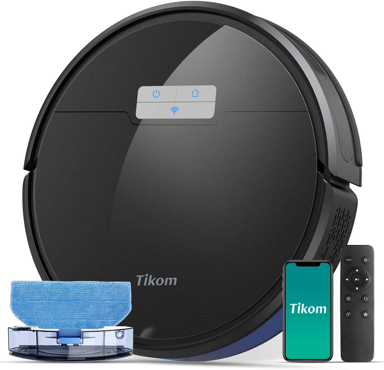 Tikom G8000 Pro Robot Vacuum and Mop Combo, 4500Pa Suction, 150Mins Max, Robotic Vacuum Cleaner with Self-Charging, Quiet, APP&Voice Control, Ideal for Carpet, Hard Floor, Black