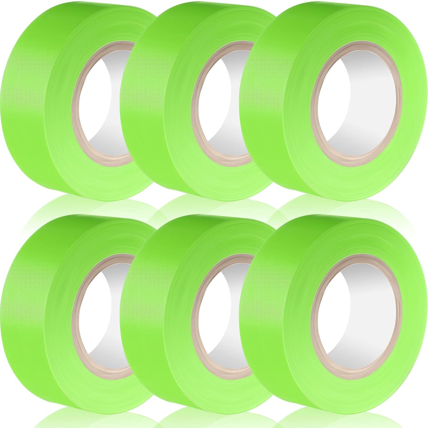 Chinco 6 Pieces Flourescent Flagging Tape Neon Ribbon Multipurpose Plastic Ribbon 30m x 6 Rolls Non Adhesive Tree Marking for Boundaries and Hazardous Areas Workplace(Fluorescent Green, 1 Inch)