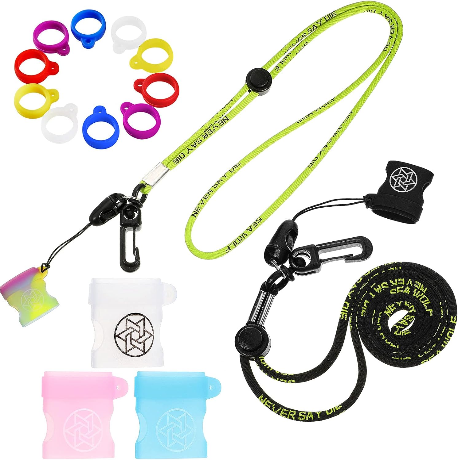 Chinco 19 Pcs Anti-lost Lanyard Set with 2 Pcs Neck Straps 12 Pcs Anti-lost Silicone Ring 5 Pcs Lanyard Accessories