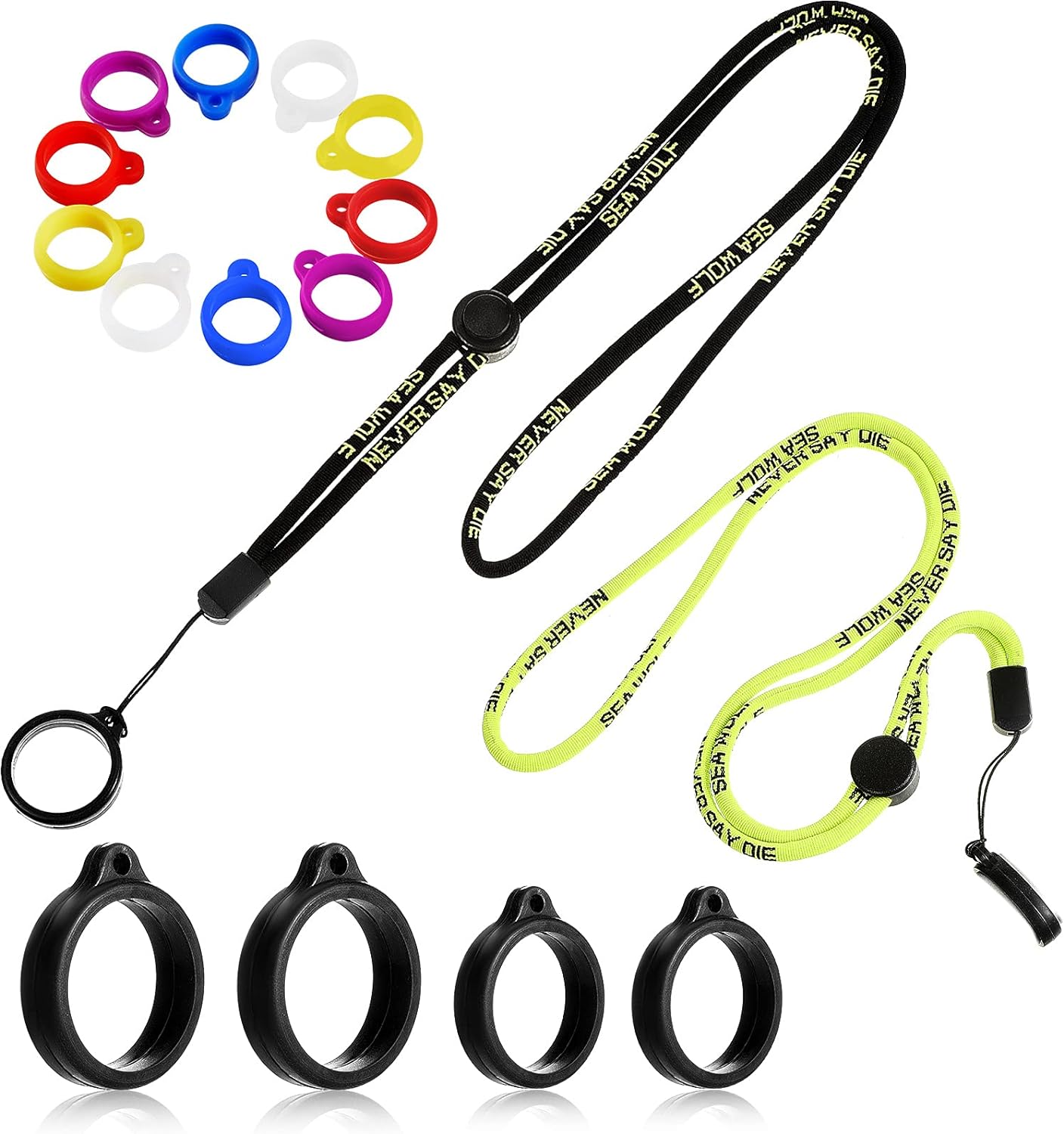 Chinco 16 Pcs Anti lost Lanyard Set Include 2 Necklace Lanyards Safety Neck Strap with 14 Silicone Ring Soft Protective Ring (Yellow, Black)