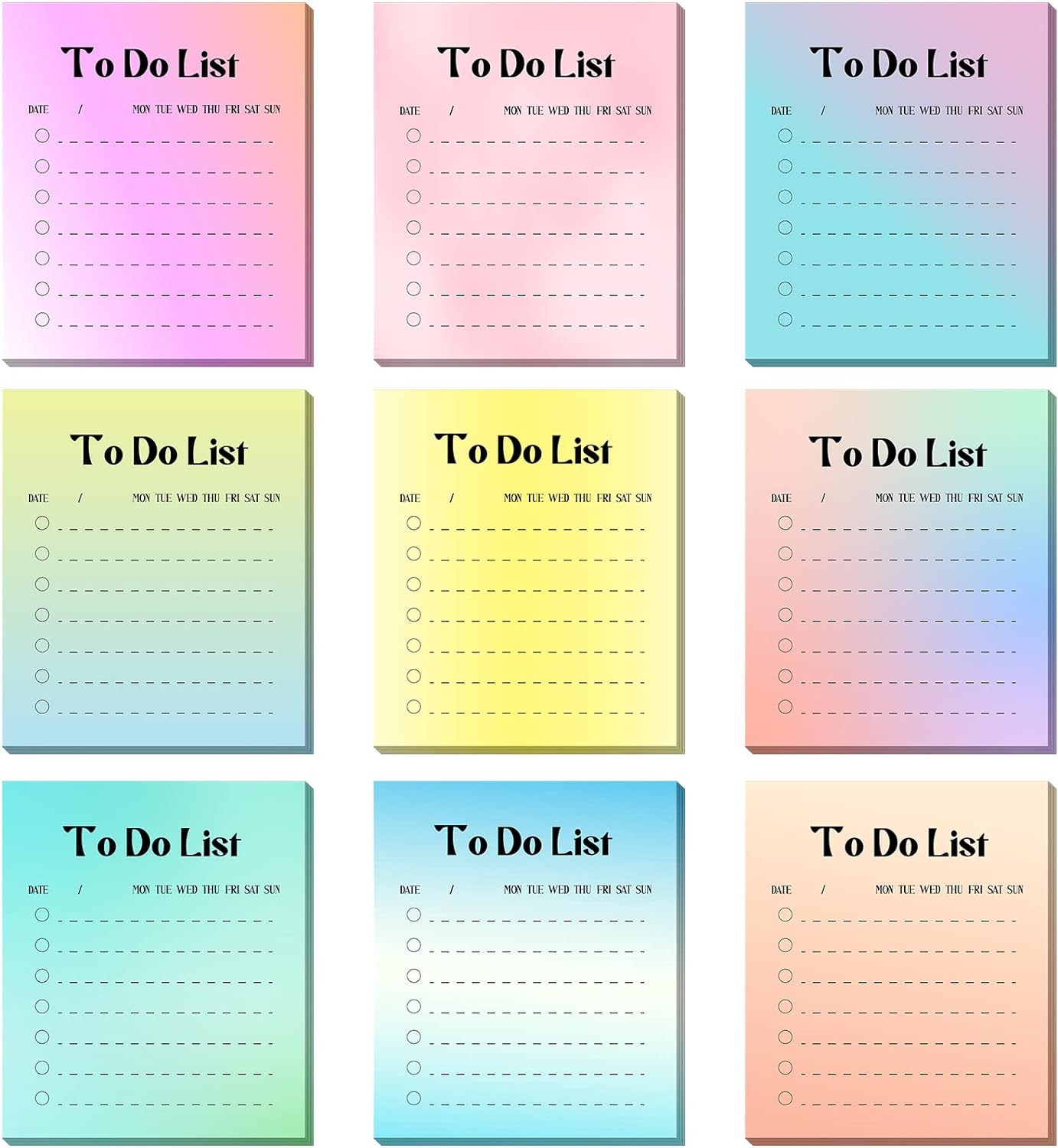 Chinco to Do List Sticky Notes, 3.5x3 in Lined Sticky Notes Bright Colors Sticky Checklist Gifts Adhesive Cute Daily to Do List Notepad for Planner Office Supplies(Gradient Color, 9 Pcs)