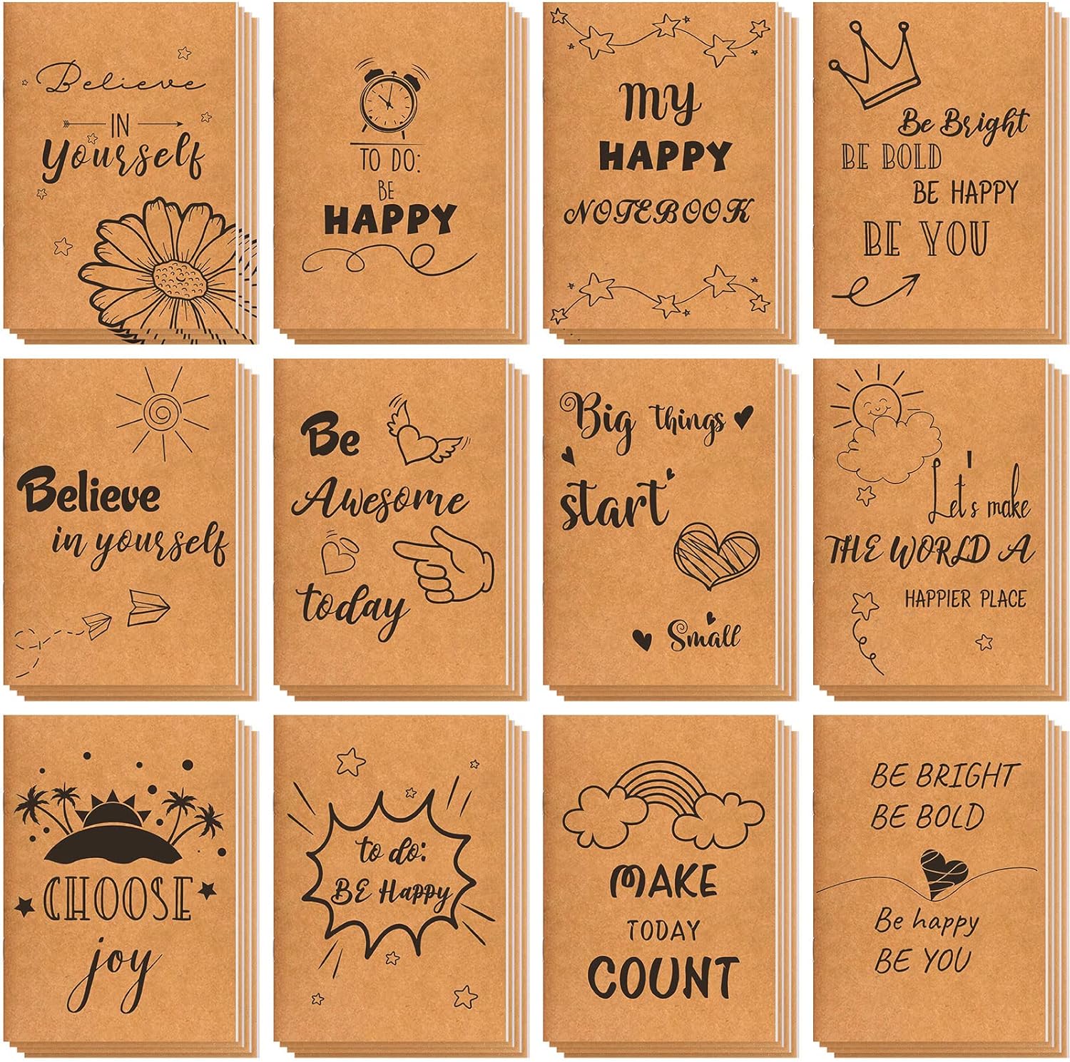 Chinco 48 Pack Kraft Inspirational Notepads Gift Motivational Notebooks Small Inspirational Lined Pockets Notebook Funny for Kids Students School Office Supplies 4.3 x 6.1 Inches