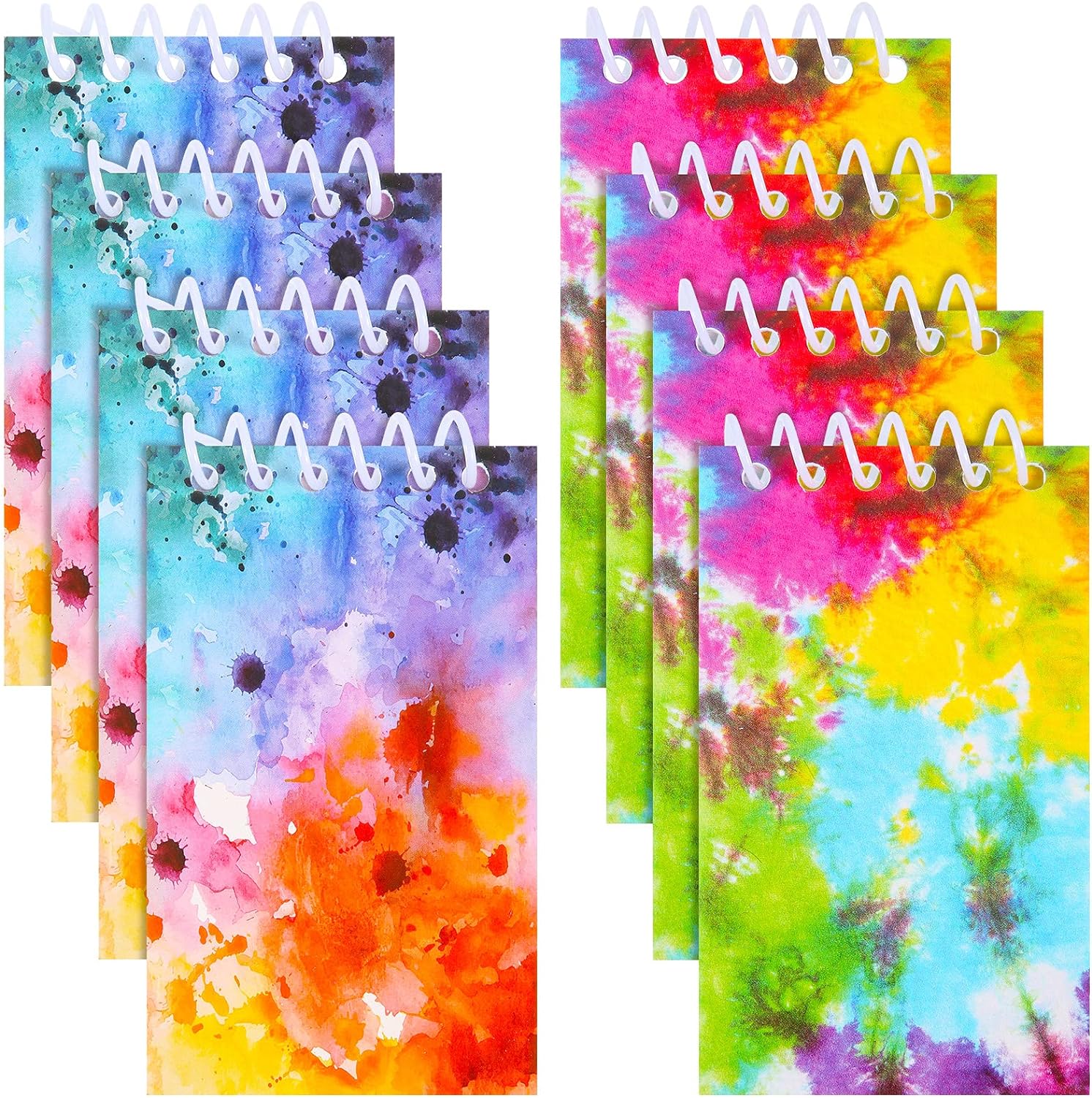 Chinco 24 Pcs Mini Notebooks for Kids Party Favors Mini Tie Dye Spiral Notebooks Bulk Multicolor Style Pastel Tie Dye Pocket Notepads for Kids School Teacher Classroom Supplies (2 Types)