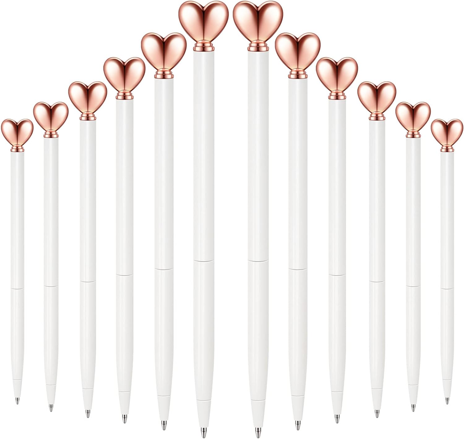 Chinco 12 Pieces Heart Shaped Pens Black Ink Retractable Metal Decorative Cute Pens for Women Girl Heart Writing Ballpoint Pens for Wedding Baby Shower Birthday Gifts School(White, Rose Gold)