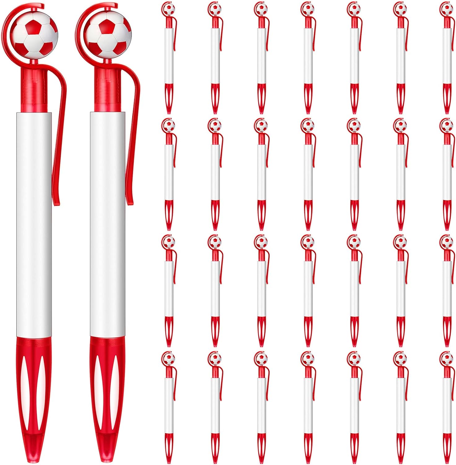 Chinco 30 Pcs Soccer Shape Ballpoint Pen Black Ink Football Pens Retractable Fun Pens Novelty Soccer Pens Sports Writing Pen Stationery for School Office Party Supplies (Red)