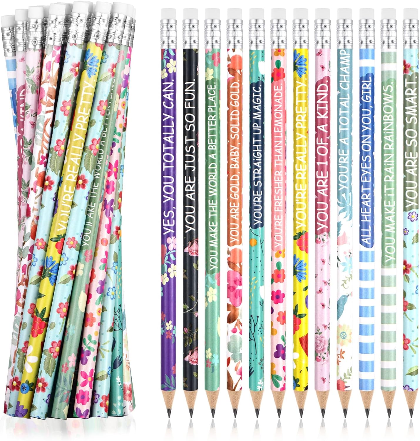 Chinco 36 Pieces Motivational Pencils Wood Personalized Pencils Kids Pencils with Erasers Cute Wooden Pencils for Primary Middle School Students Girls Teachers