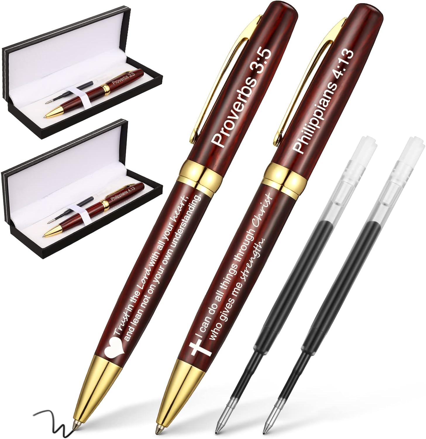 Chinco Black Bible Verse Pens Set of 2 with Satin Lined Cases, 14cm Length, Twist-Action Ballpoint, Suitable for Business, Home, School - Ideal for Pastors, Graduates, Birthdays