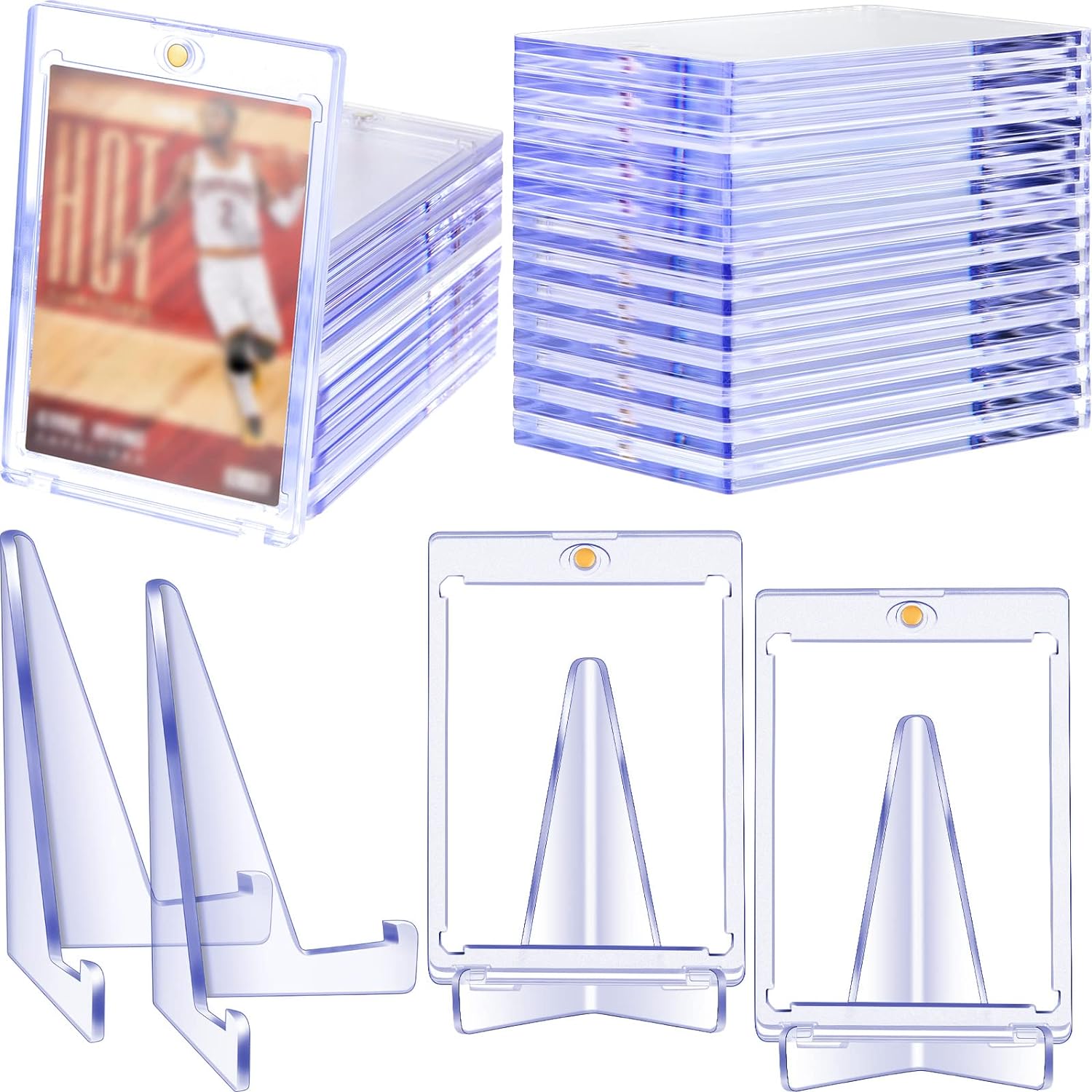 Chinco 20 Pieces Magnetic Card Holders Card Cares with 10 Packs Clear Acrylic Stands 35 Pt Clear Trading Cards Cases Protectors for Sports Card Baseball Card Basketball Card Trading and Display