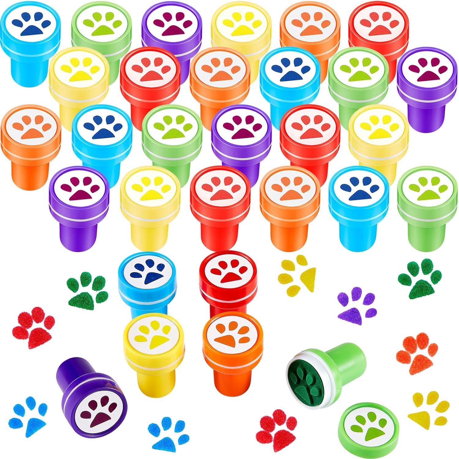 Chinco Dog Paw Print Stamp Self Inking Stamps Teacher Mini Stamps Colorful Stamp Party Favors Assorted Stamp Set for Classroom Party Educational Learning Activities (24 Pieces)