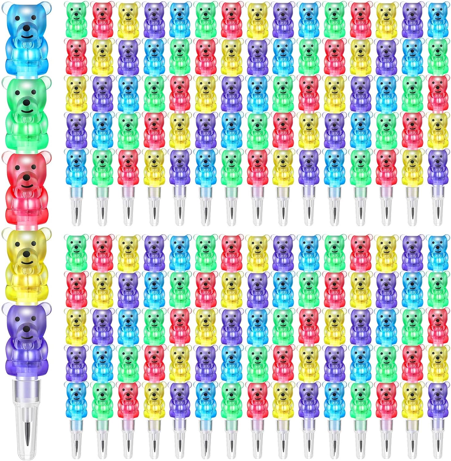 Chinco Stackable Pencils Plastic Bear Pencils Kids Stacking Point Pencils 5 in 1 Stacking Colored Pencils Party Favors for Birthday Party Supplies Goodie Bag Filler School Fun Equipment(50 Pieces)