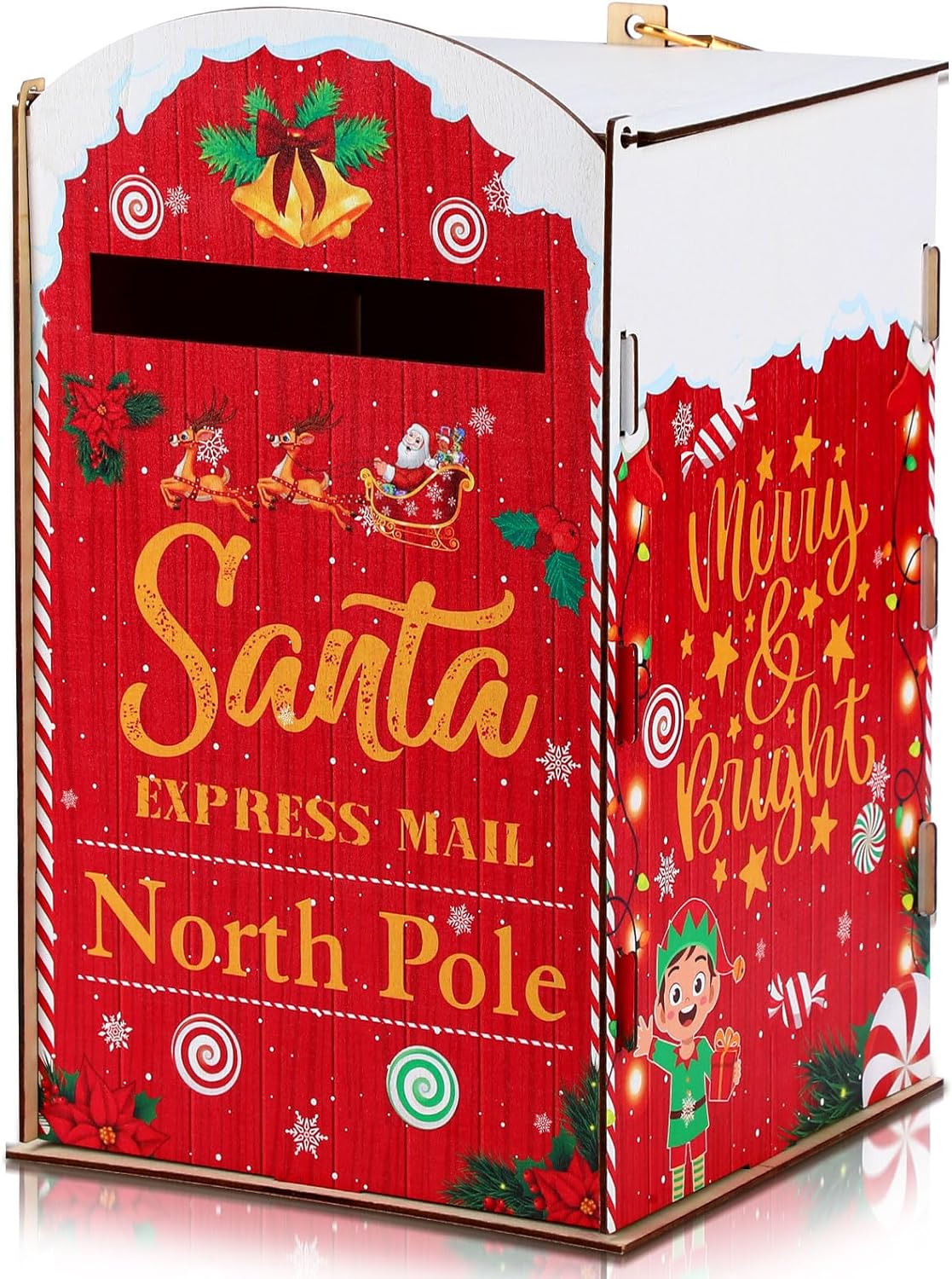 Chinco Christmas Mailbox Letters to Santa Mailbox Christmas Decorations Christmas Kids Gift Wish List Red North Pole Delivery Mailbox for Outside Home Classroom (Elves)