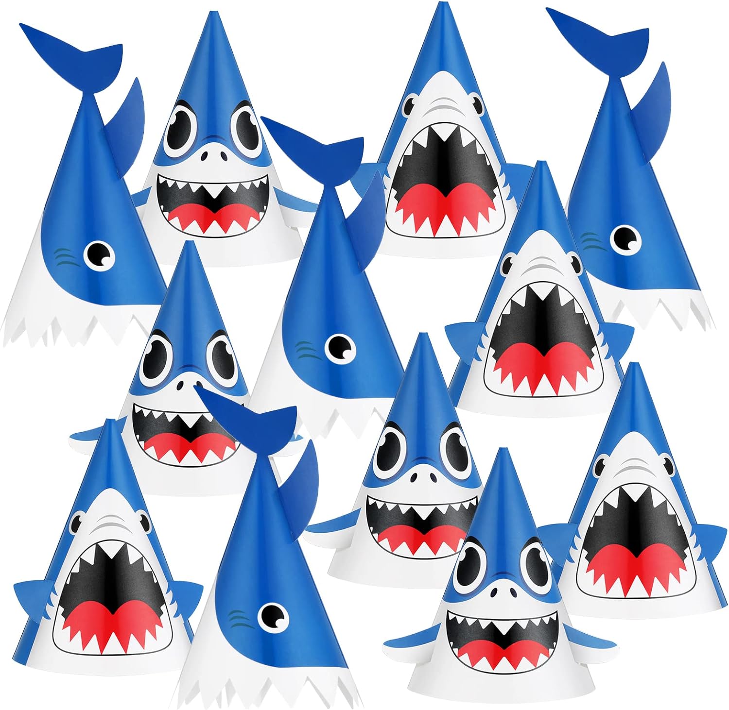 Chinco 24 Pieces Shark Party Hats Shark Birthday Hat for Baby and Adult Celebration Kit Shark Birthday Party, Birthday Party Supplies and Decorations,12.7 x 7.9 Inches, 3 Styles