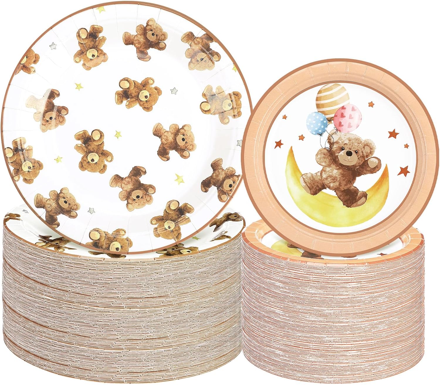 Chinco 100 Pcs Bear Paper Plates Disposable Bear Paper Plates Sets for Bear Theme Party Baby Shower Wedding Birthday Party Supplies