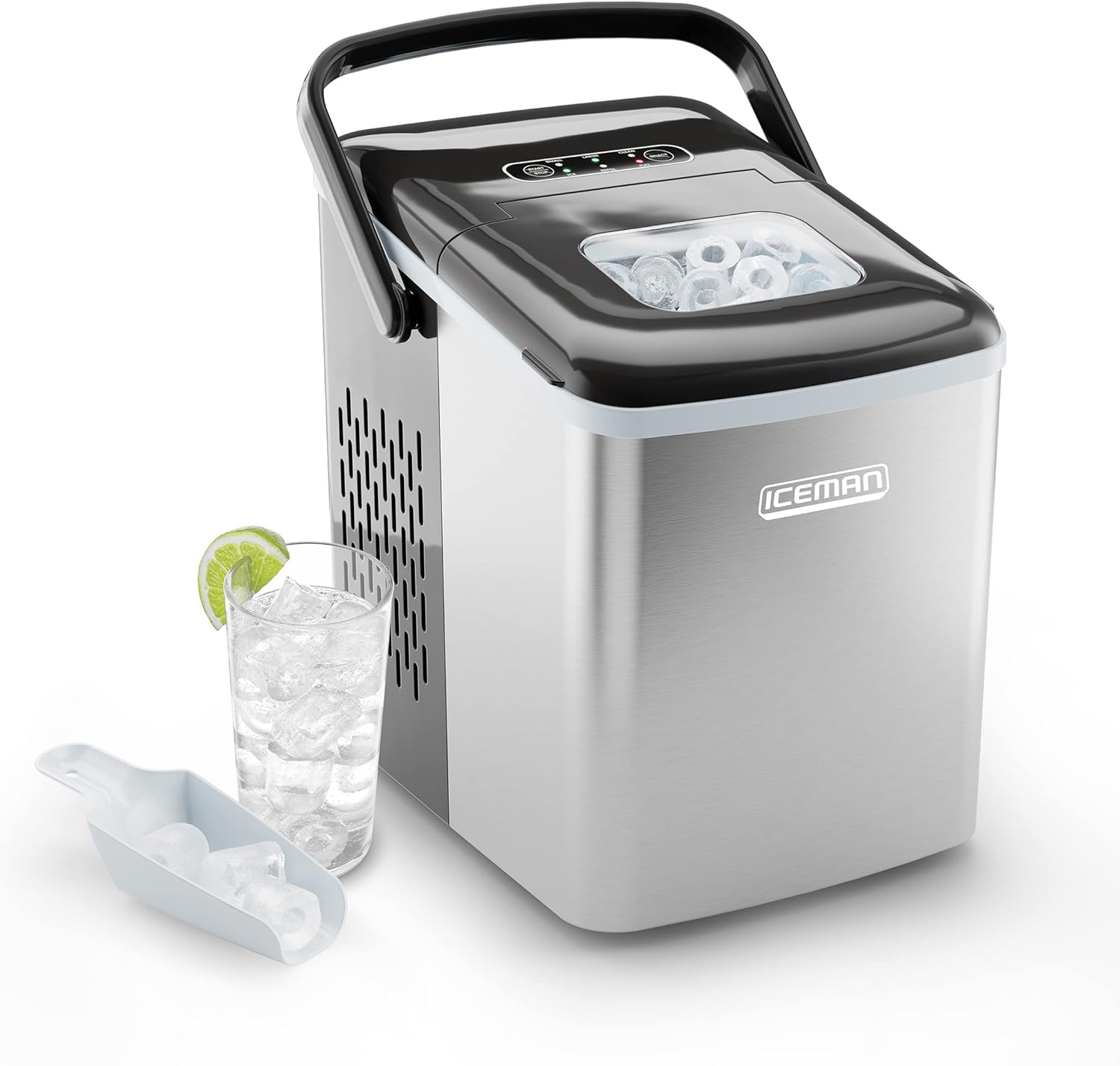 Dual-Size Countertop Ice Maker Machine, Portable, Creates 2 Cube Sizes in 6 Mins, Holds 1.3 lb. of Ice, Makes up to 26 lb in 24 Hours, Self-Cleaning Scoop Included, Stainless-Steel