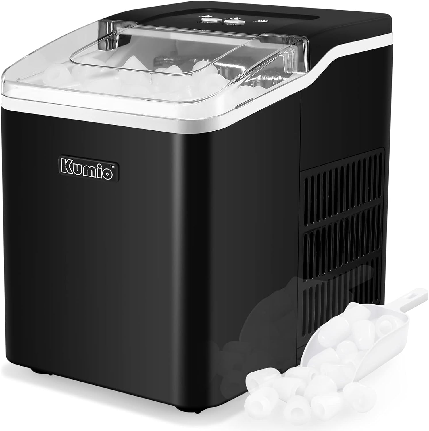 KUMIO Ice Machine Maker Countertop, 9 Bullet Ice Fast Making in 6-8 Mins, 26.5 lbs in 24 hrs, Self-Cleaning Portable Ice Maker Machine with Scoop and Basket, Black