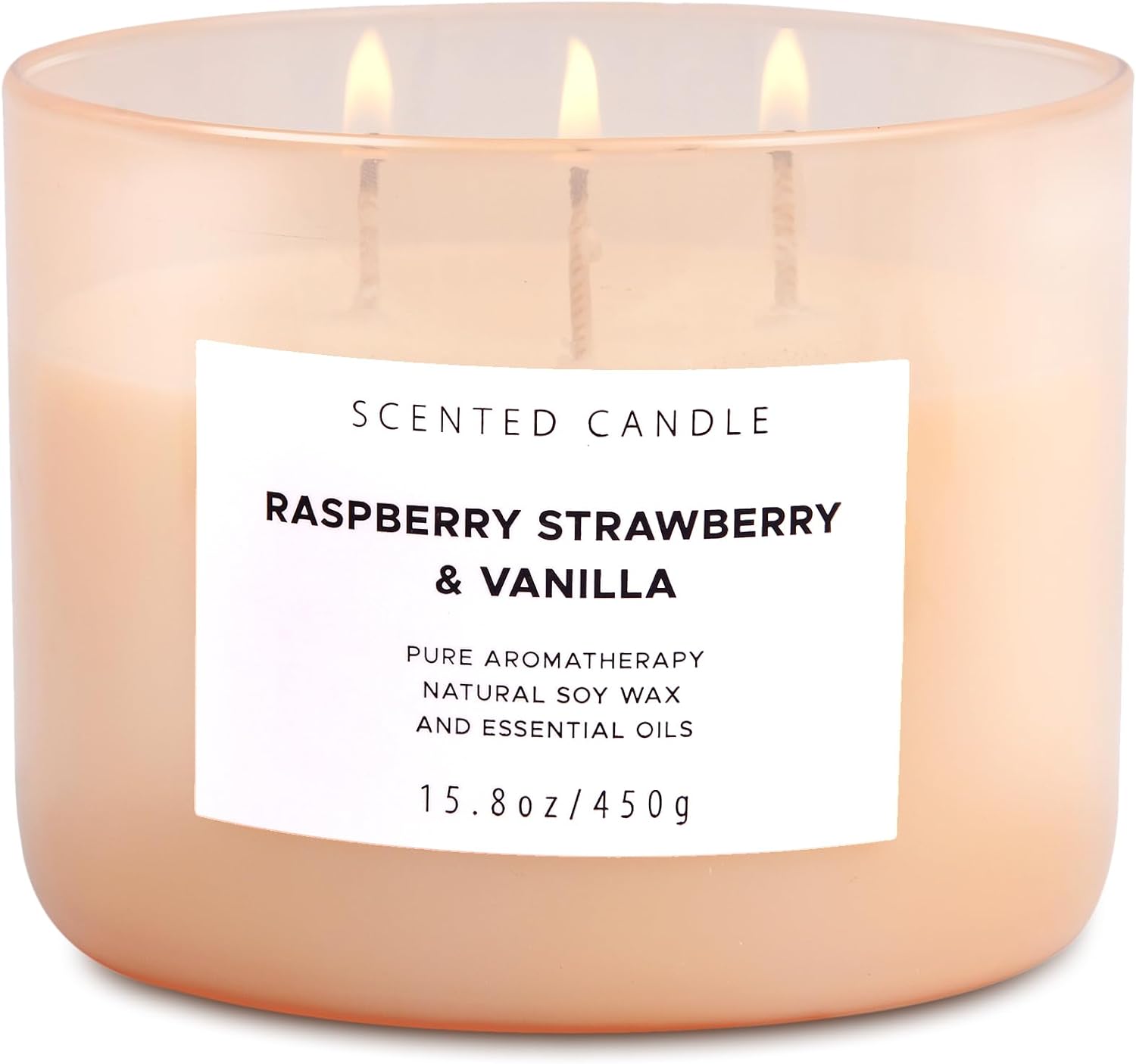 Raspberry Strawberry Vanilla Scented Candles for Home | Natural 3 Wick Soy Candle | Calming Aromatherapy Candle Gift for Women and Men | 15.8 Oz Large Relaxing Candle Highly Scented