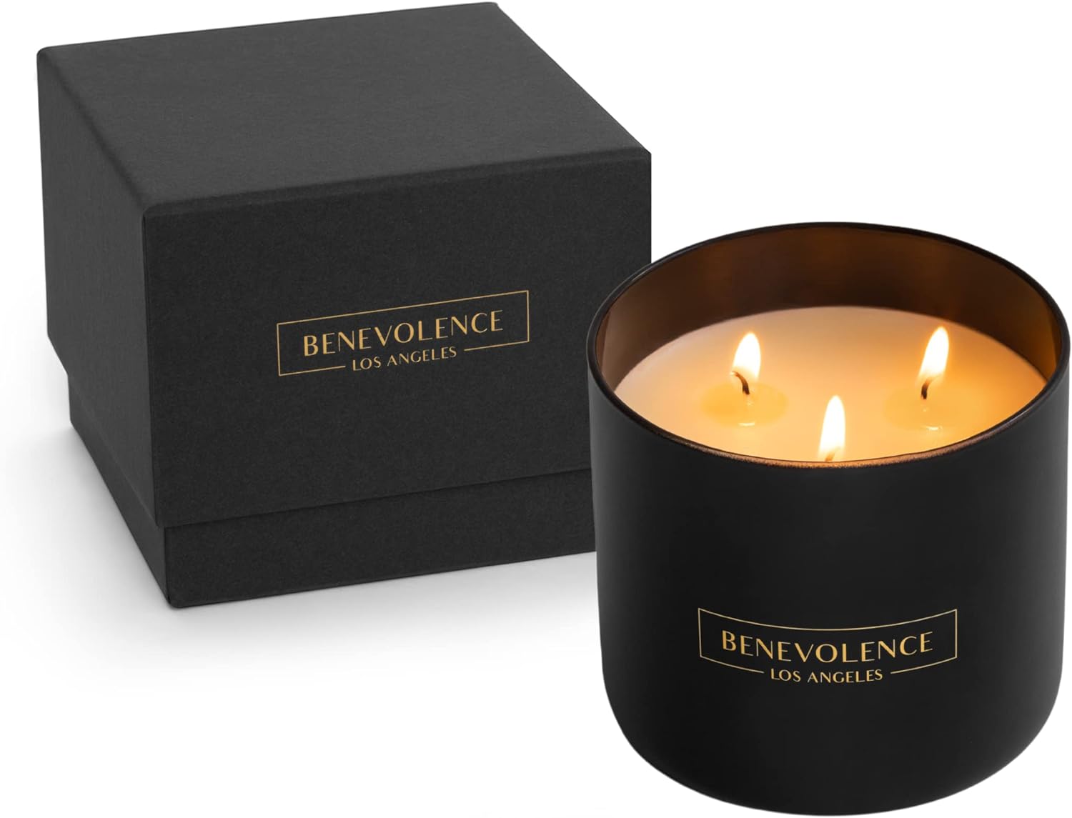 Benevolence LA 3 Wick Candle, Bergamot & Jasmine Large Candle 14.5 Oz Valentine Candles Gifts for Men, Manly Candles for Men, Scented Candles for Home Scented | 45 Hr Burn Long Lasting Jasmine Candle