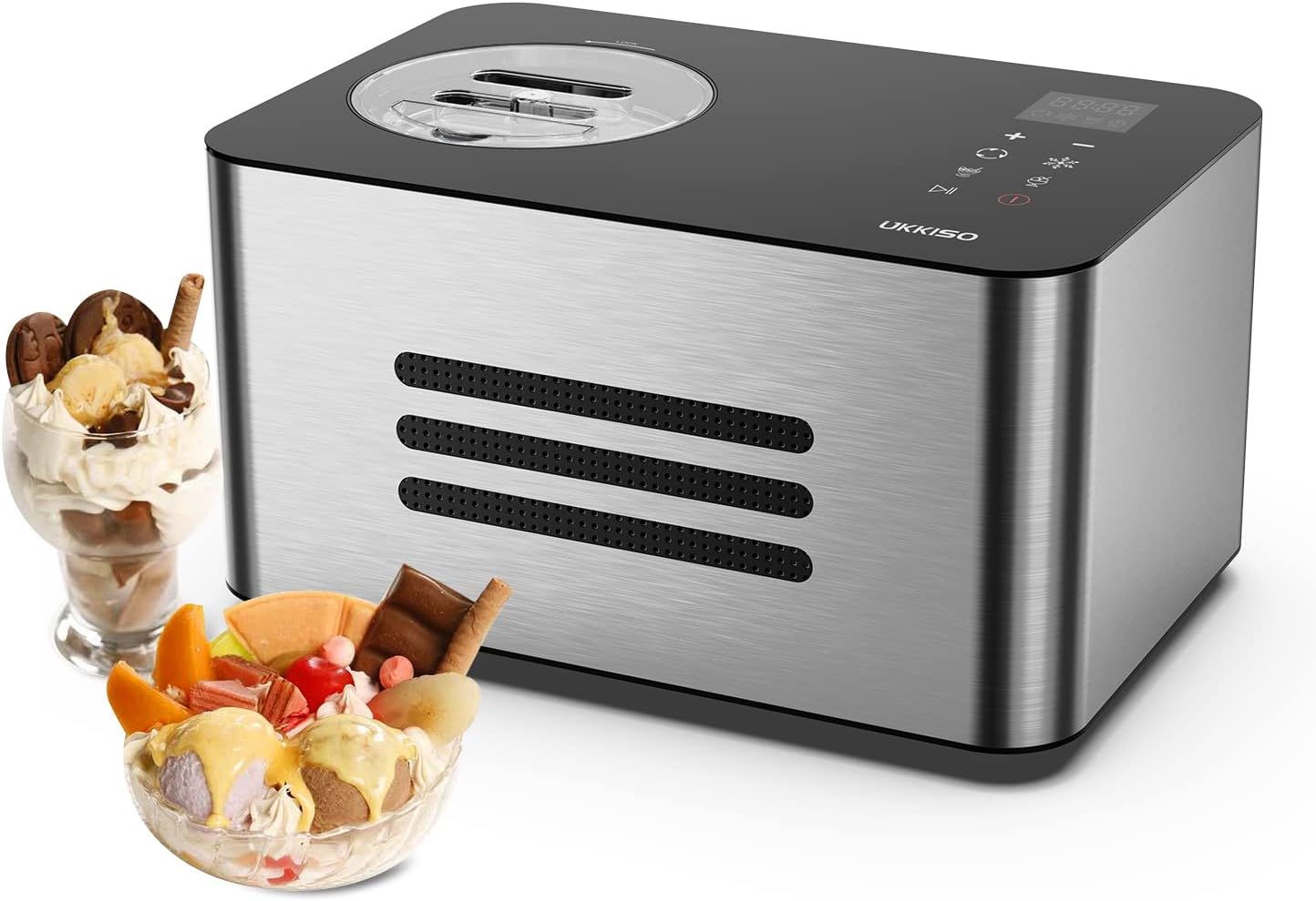 Ice Cream Maker for Home: 1.5 Quart Automatic Ice Cream Maker Machine with 4 Operation Mode, Stainless Steel Homemade Soft Serve Ice Cream Machine with Compressor for Kids, Home, Holiday