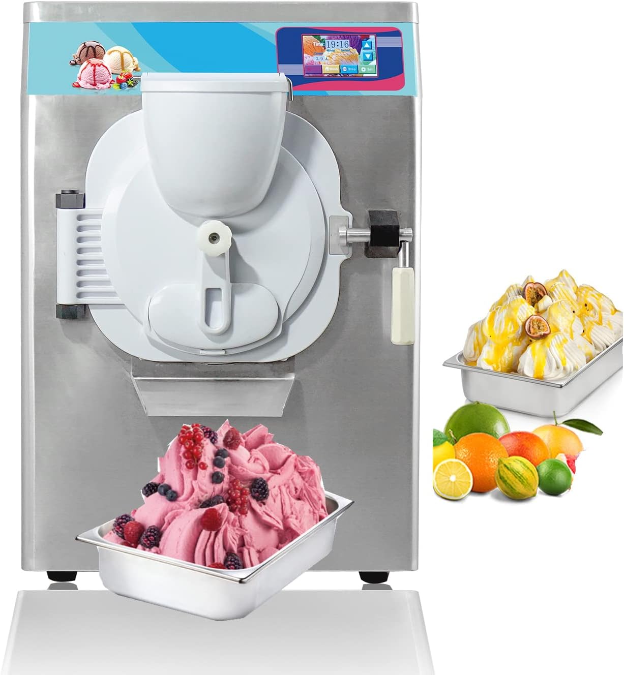 Commercial ETL Countertop 14L Hard Ice Cream Machine, Gelato Ice Cream Maker with 4.3 Touch Control Screen Panel, 9-11 Gal/H Frozen Fruit Ice Cream Maker for Restaurant Cafe Ice Cream Store