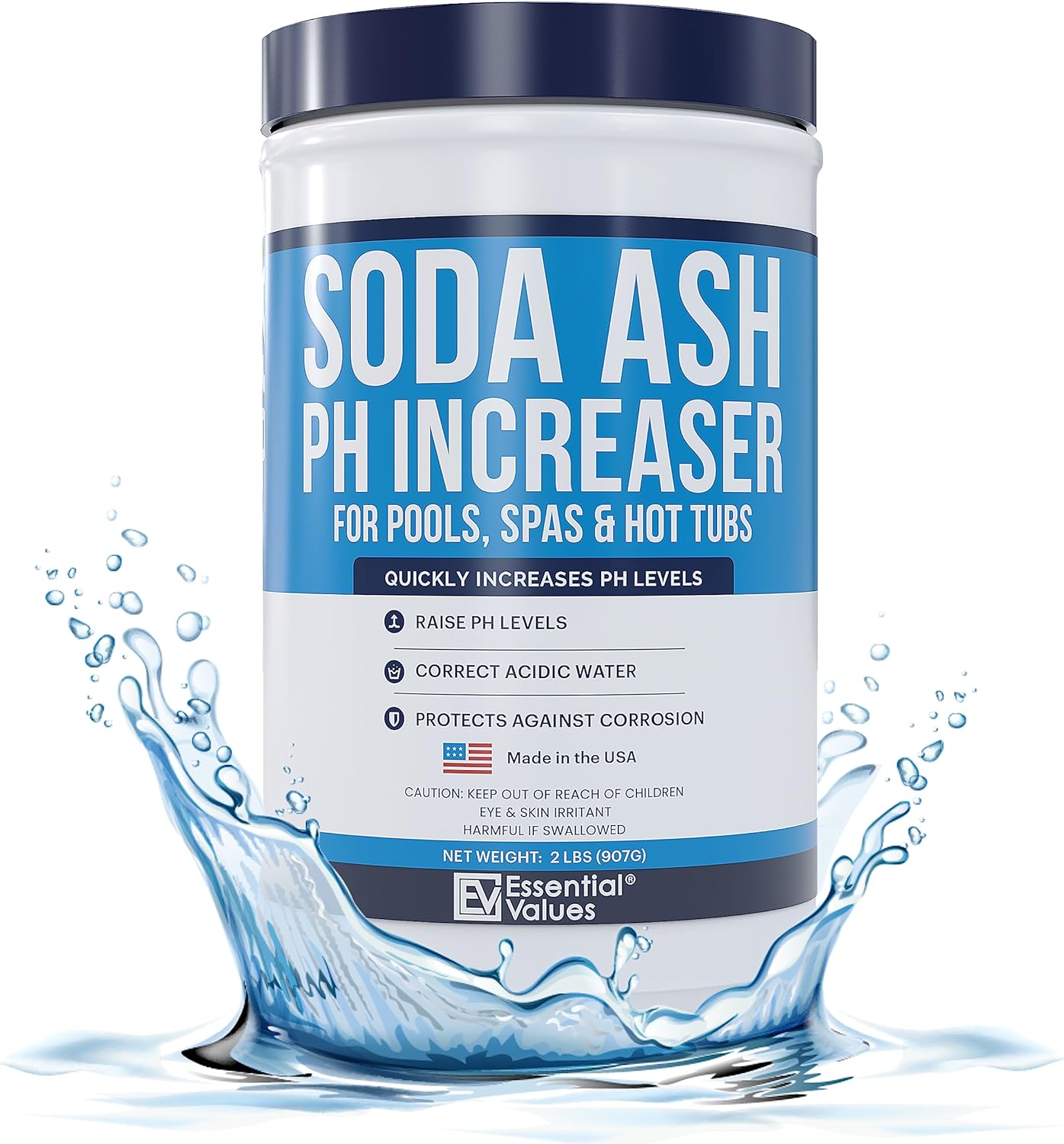 PH Increaser for Hot Tub Swimming Pools & Spa (2 LBS) - Soda Ash Powder to Get Level of Your PH Up - Fight Corrosion, Correct Acidic Water Safely, Made in USA