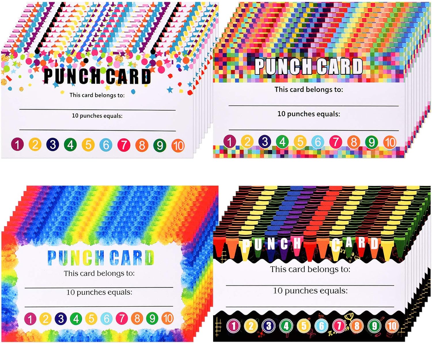 320 Pieces Punch Cards, Incentive Loyalty Reward Card Student Awards Loyalty Cards for Business, Classroom, Kids Behavior, Students, Teachers, 3.5 x 2 Inch, 4 Styles (Colorful)