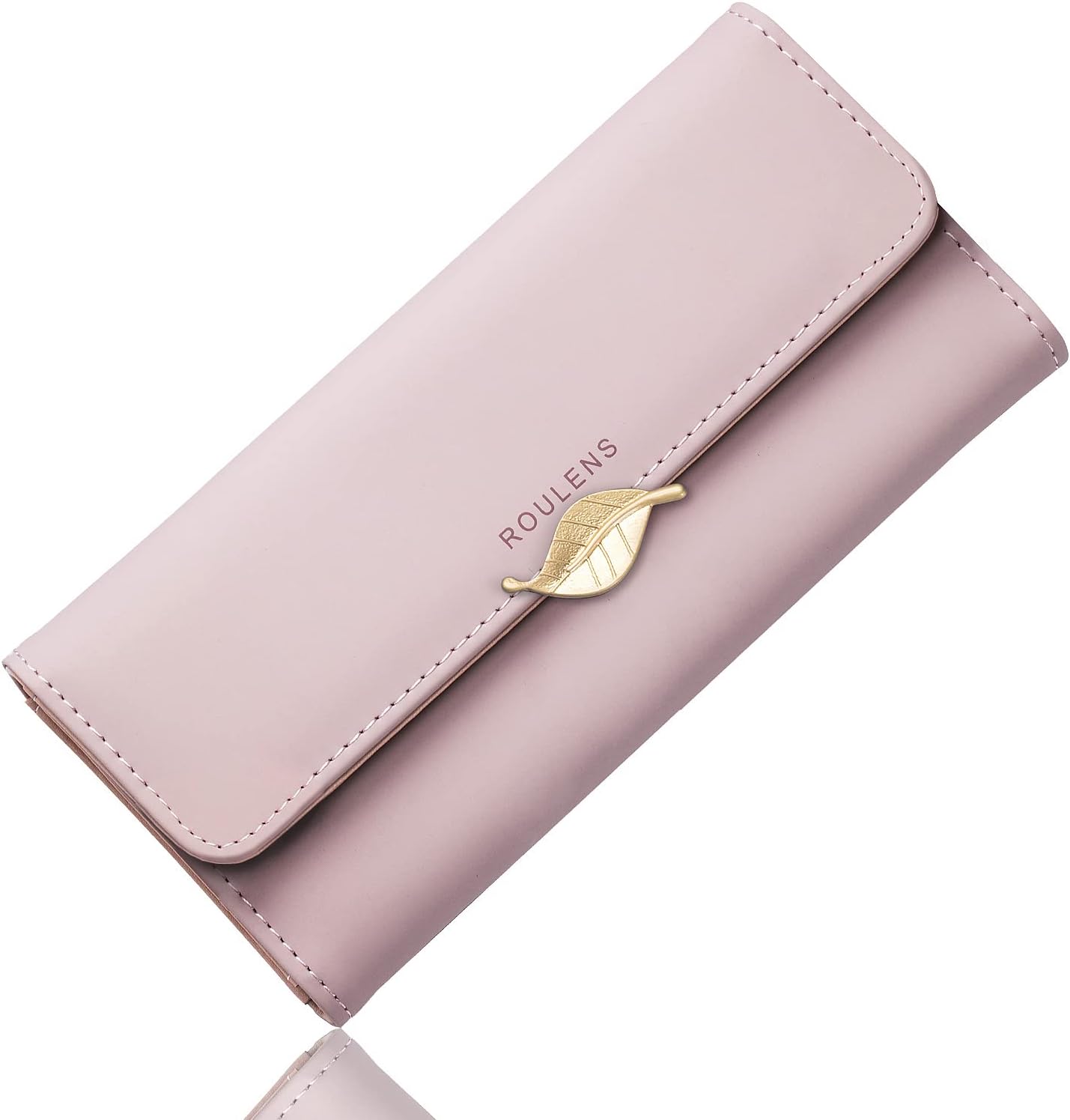 Wallet for Women RFID Blocking PU Leather Leaf Pendant Card Holder Phone Checkbook Organizer Zipper Coin Purse