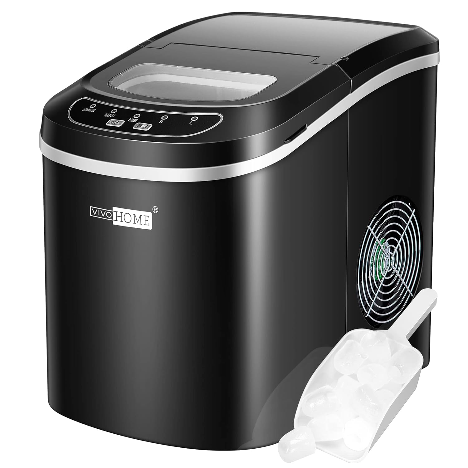 VIVOHOME Electric Portable Compact Countertop Automatic Ice Cube Maker Machine with Hand Scoop and Self Cleaning Function 26lbs/Day Black