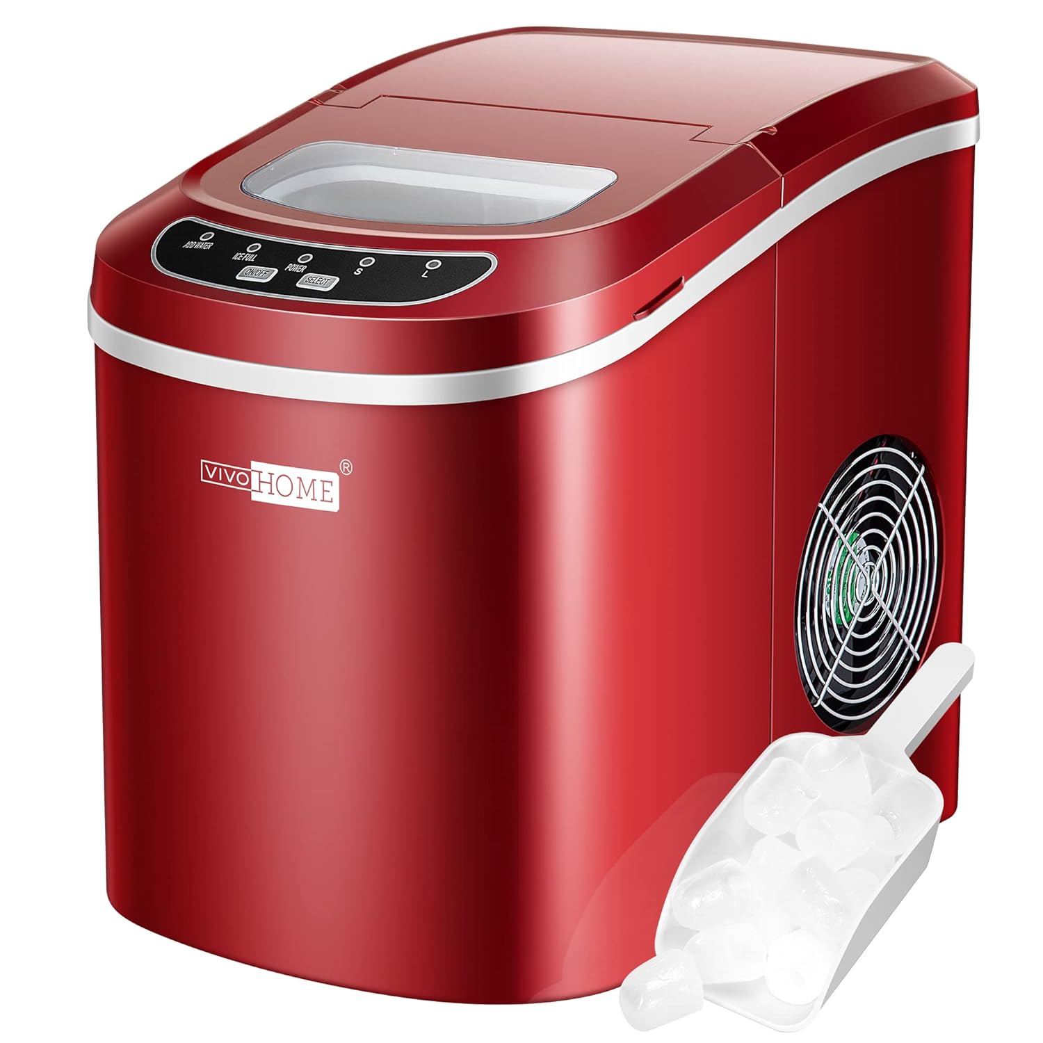 VIVOHOME Electric Portable Compact Countertop Automatic Ice Cube Maker Machine with Hand Scoop and Self Cleaning Function 26lbs/Day Red