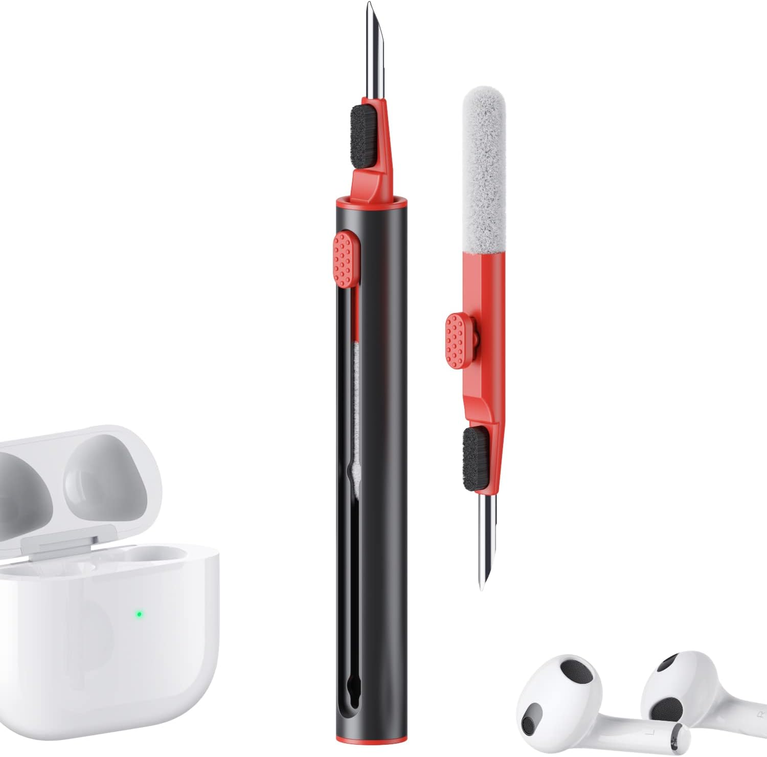 Aijeff Cleaner Kit for Airpods Pro 1 2 3 Multi-Function Cleaning Pen with Soft Brush Flocking Sponge for Bluetooth Earphones Case Cleaning Tools White