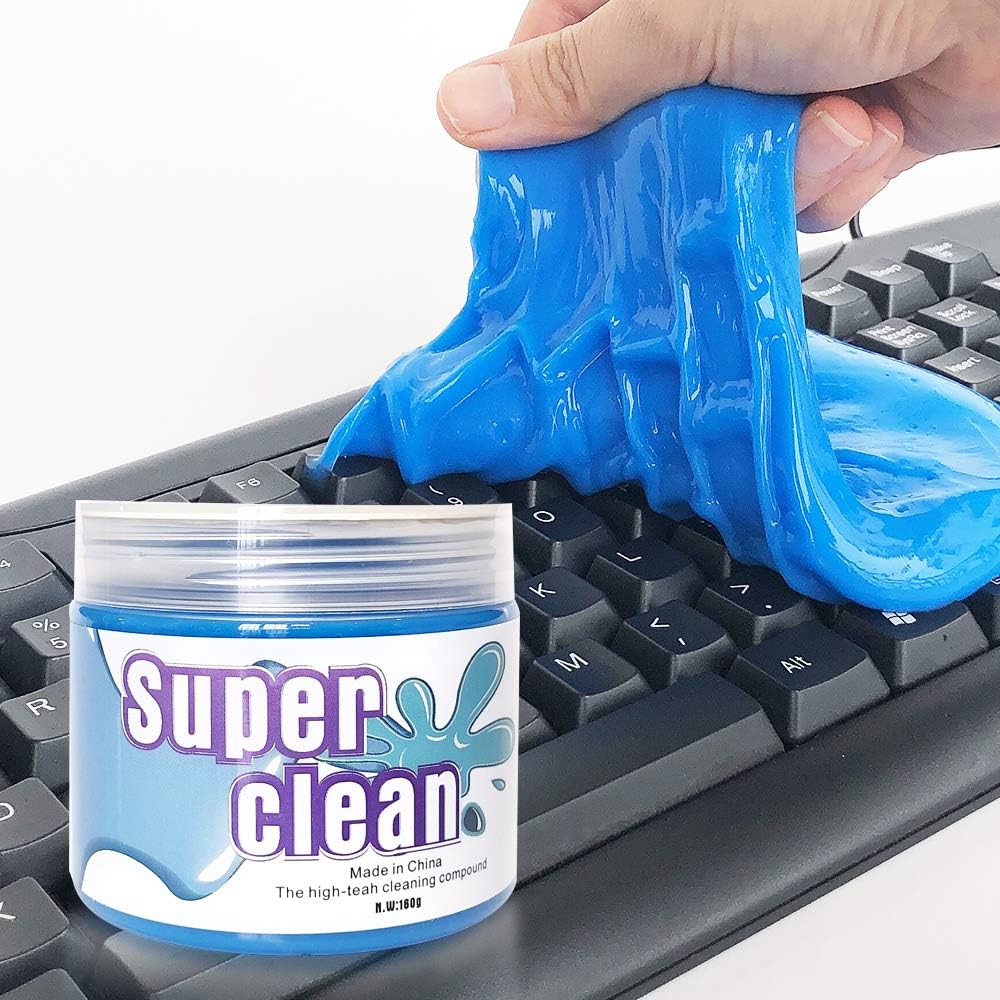 Super Clean Keyboard Slime Dust Cleaner,Reusable Magic Keyboard Dust Soft Mud,Universal Gel Dust Slime Cleaner for Phone,Car Vents,Laptops,Cameras,Printers,Calculators, Screens (Blue)