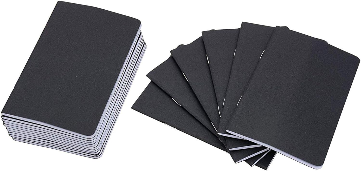 Yansanido 24 Pcs 5.5 Inch x 3.5 Inch Black Cover Pocket Notebook 32 Sheets (64 Pages) Blank Pages 70 Gsm Paper (Blank 24pcs)