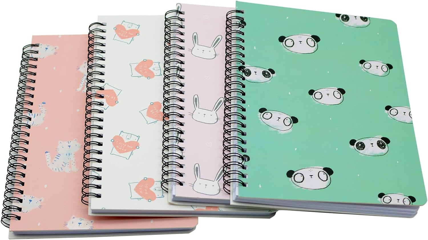 Yansanido 4 Pack (A5) Spiral Notebooks Journal Hardcover Planner 8.26 x 5.9 Inch 160 Pages Ruled Lined Notebook White Paper for Students Office School Supplies (Style 4- Animal 4 Pack, A5)