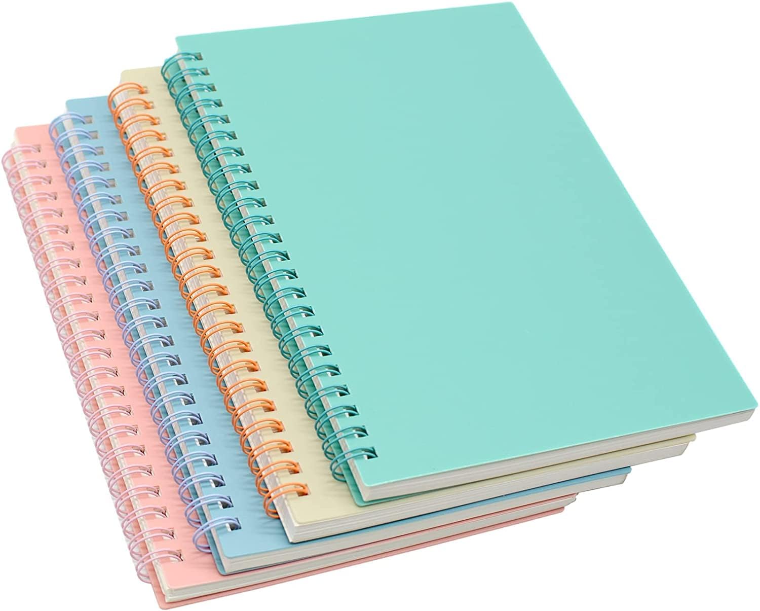 Yansanido Spiral Notebook, 4 Pcs A5 Thick Plastic Hardcover 8mm Ruled 4 Color 80 Sheets -160 Pages Journals for Study and Notes (Light Pink,Light Green,Light Blue,ivory, A5 5.7 x 8.3-Ruled)