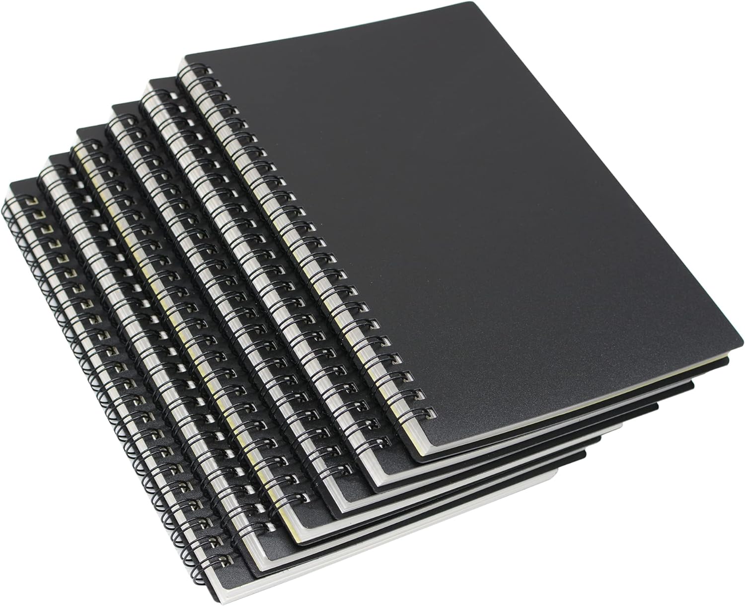 Yansanido Spiral Notebook, 6 Pcs A5 Thick Plastic Black Hardcover 8mm Ruled 80 Sheets -160 Pages Journals for Study and Notes (6 Pcs A5 Black)