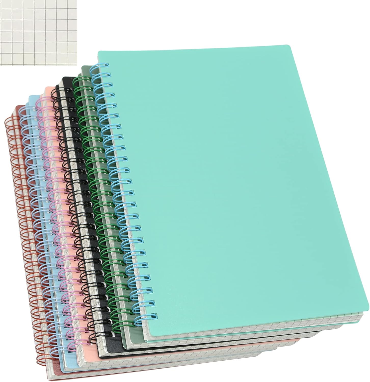 Yansanido Spiral Notebook, 6 Pcs A5 Thick Plastic Hardcover Graph Paper 6 Color 80 Sheets -160 Pages Journals for Study and Notes (6 colors, A5 5.7 x 8.3-Grid)