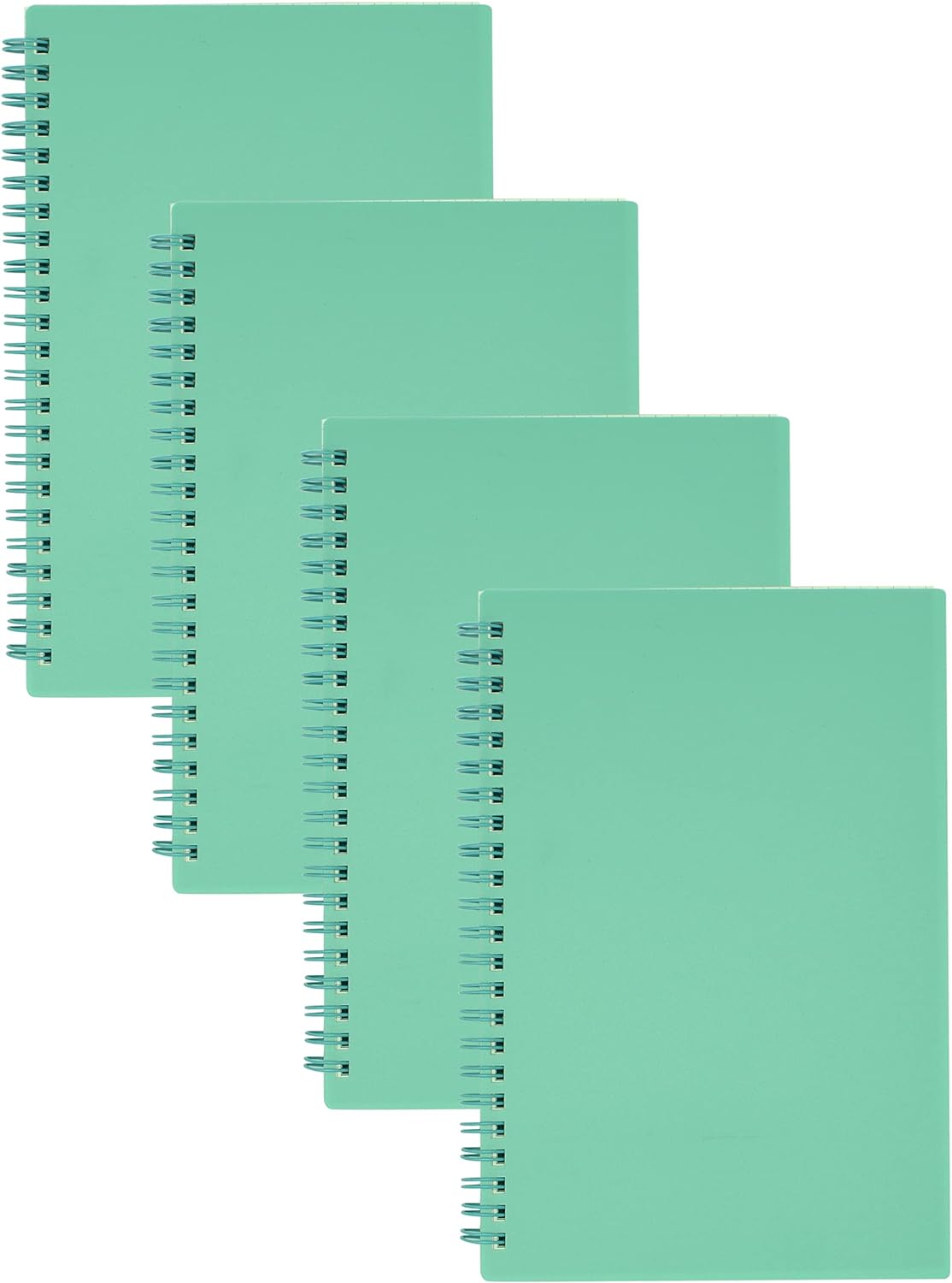 Yansanido 4 pcs 160 Pages Spiral Notebooks Journal Plastic Hardcover (A5) Ruled Lined Notebooks White Paper for Students Office School Supplies (Ruled-4pcs Light Green, A5)