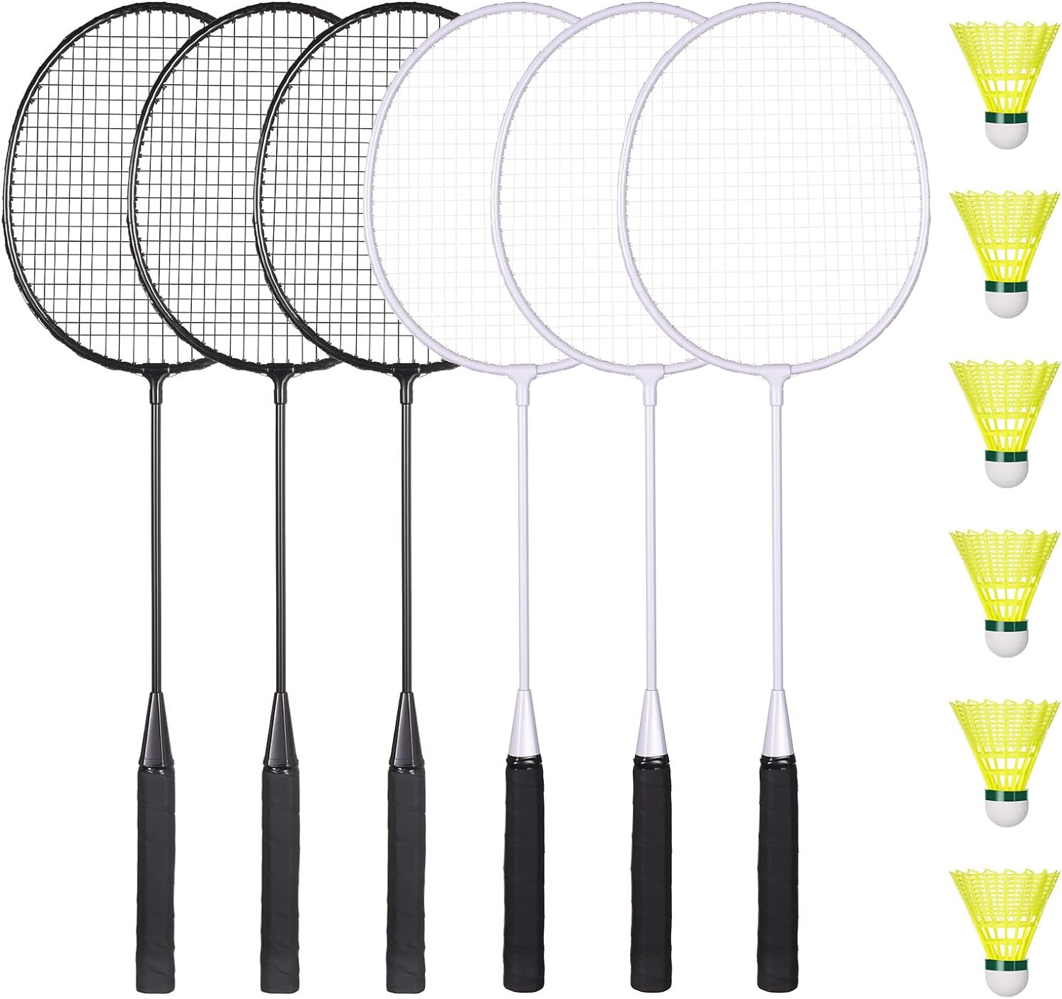 Badminton Rackets Set of 6 for Outdoor Backyard Games, Including 6 Rackets, 6 Nylon Badminton Shuttlecocks, Lightweight Badminton Racquets for Beginners