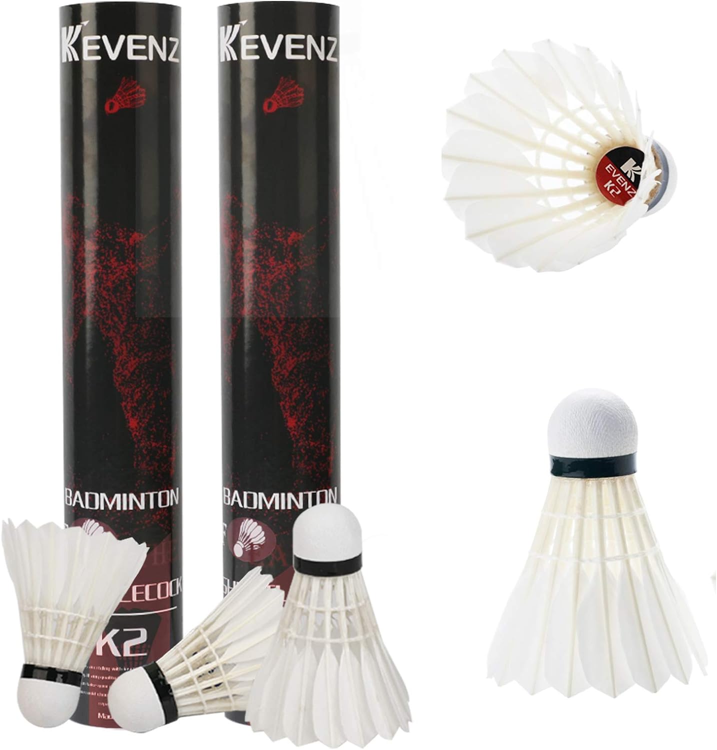 KEVENZ Badminton Birdie, 24 Pack Badminton Birdies with Great Stability and Durability, High Speed Badminton Shuttlecocks for Training and Competition