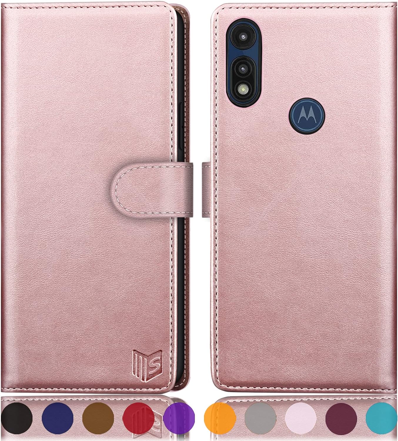 SUANPOT for Motorola Moto E 2020 with RFID Blocking Leather Wallet case Credit Card Holder,Flip Folio Book Phone case Shockproof Cover Women Men for Moto E case Wallet (Rose Gold, for Moto E 2020)