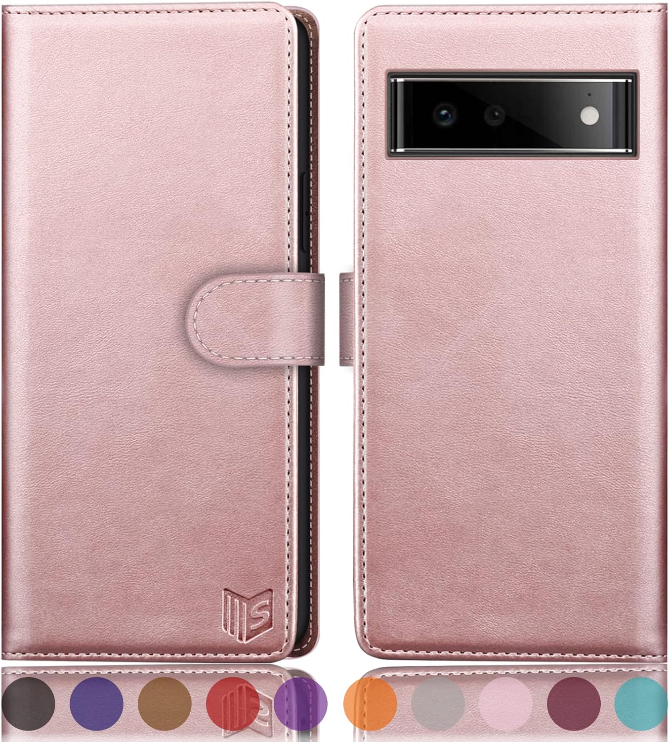 SUANPOT for Google Pixel 6 Pro 5G with RFID Blocking Wallet case Credit Card Holder,Flip Book PU Leather Phone case Shockproof Cover Cellphone Women Men for Google Pixel 6Pro case Wallet (Rose Gold)