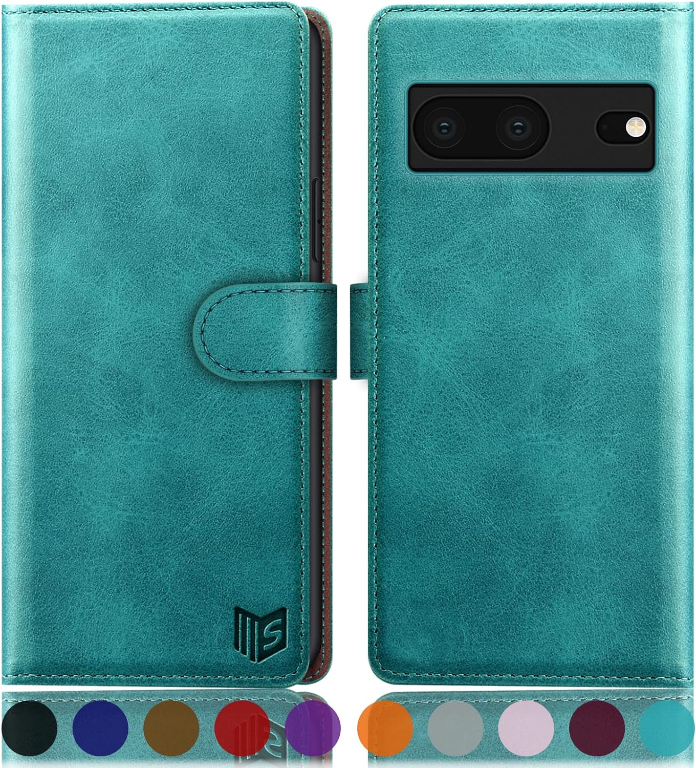 SUANPOT for Google Pixel 7 5G Wallet case with RFID Blocking Credit Card Holder,Flip Book PU Leather Protective Cover Women Men for Pixel 7 Phone case Blue Green