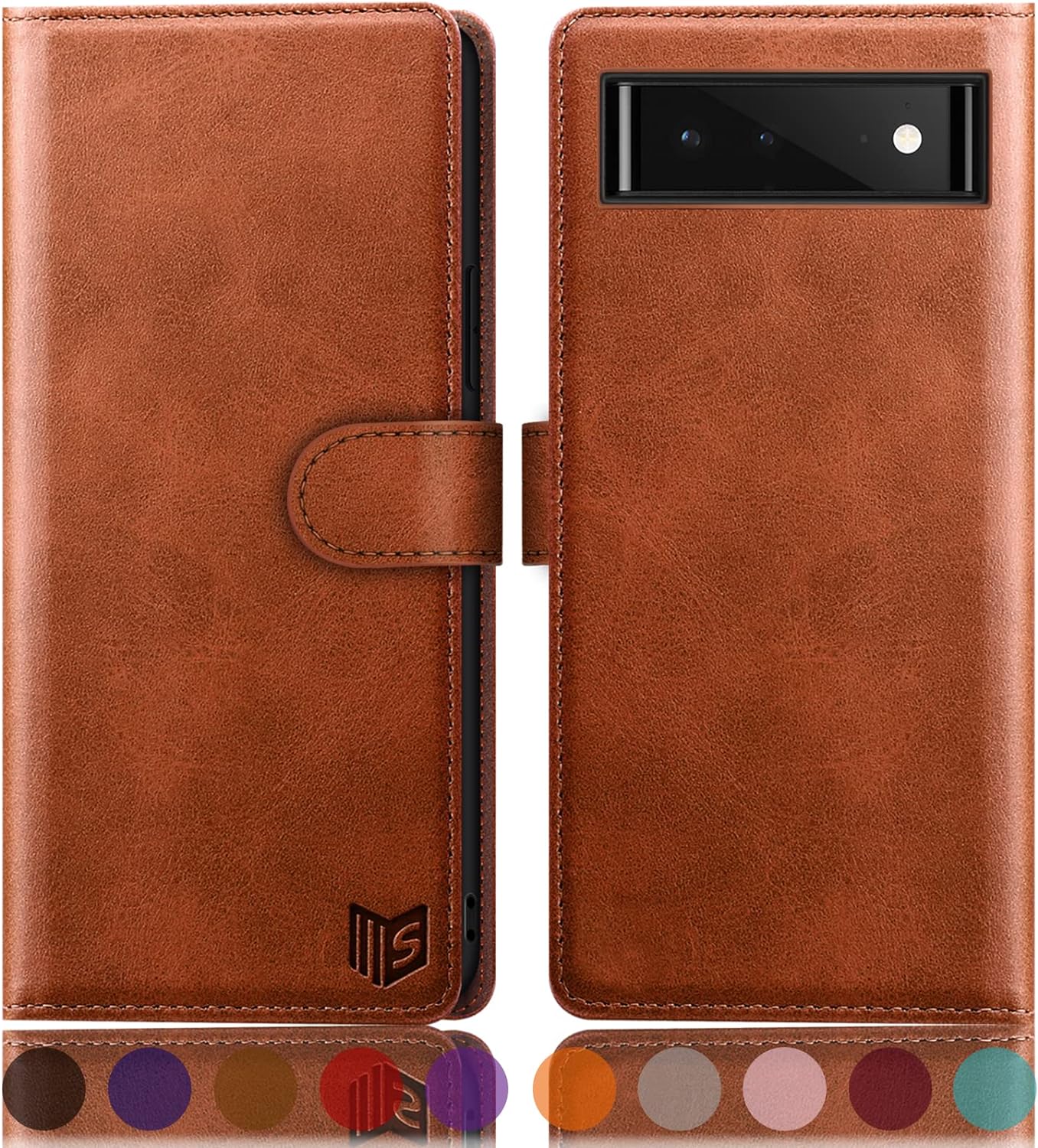 SUANPOT for Google Pixel 6A(Non Pixel 6/6Pro) Wallet case RFID Blocking Credit Card Holder, Flip Folio Book PU Leather Phone case Shockproof Cover Women Men for Pixel6A Phone case (Light Brown)