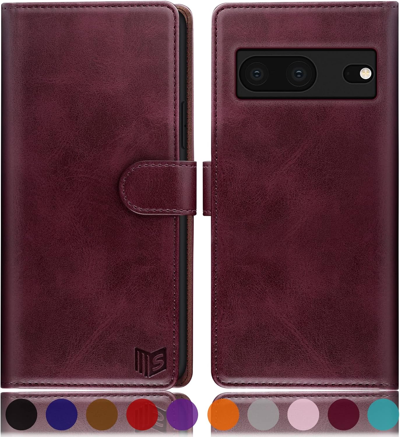 SUANPOT for Google Pixel 7 5G Wallet case with RFID Blocking Credit Card Holder,Flip Book PU Leather Protective Cover Women Men for Pixel 7 Phone case Wine Red