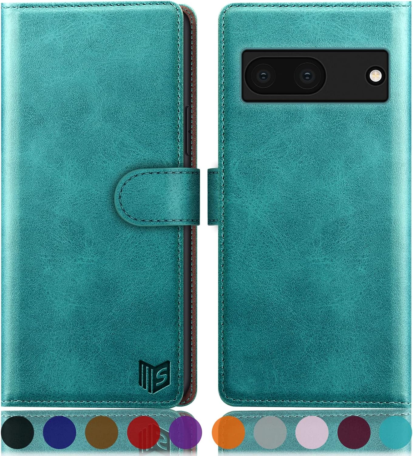 SUANPOT for Google Pixel 7A(Non Pixel 7/7Pro) Wallet case RFID Blocking Credit Card Holder, Flip Folio Book PU Leather Phone case Shockproof Cover Women Men for Pixel7A Phone case Blue Green