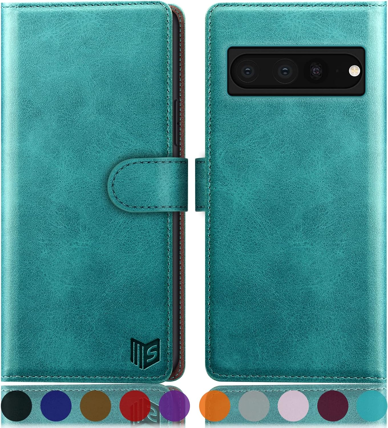 SUANPOT for Google Pixel 7 Pro 5G Wallet case with RFID Blocking Credit Card Holder,Flip Book PU Leather Protective Cover Women Men for Pixel 7 Pro Phone case Blue Green