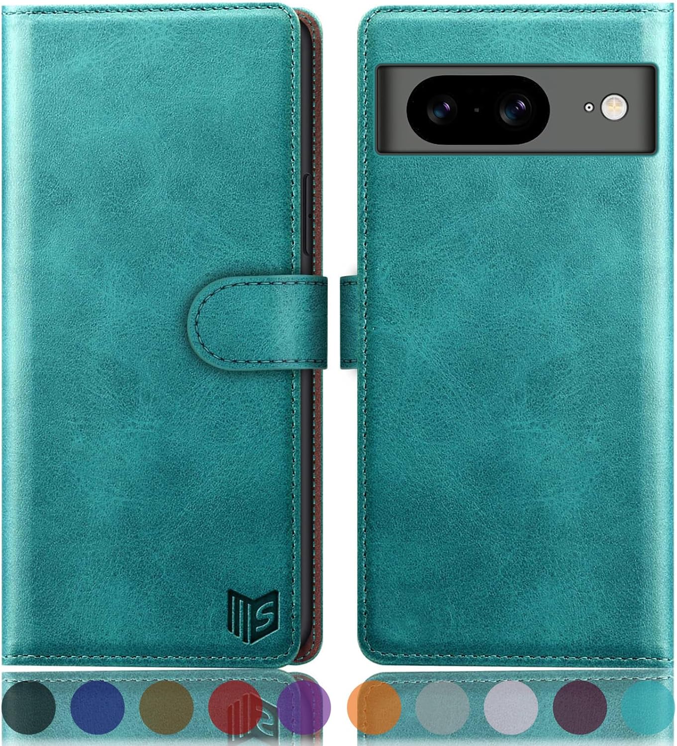 SUANPOT for Google Pixel 8 5G Wallet case with RFID Blocking Credit Card Holder,Flip Book PU Leather Protective Cover Women Men for Pixel 8 Phone case Blue Green