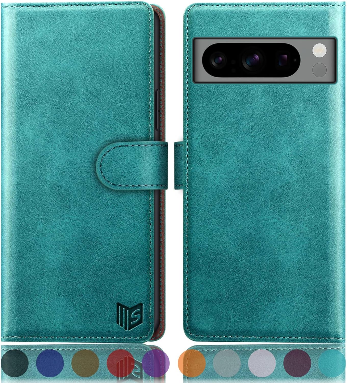 SUANPOT for Google Pixel 8 Pro 5G Wallet case with RFID Blocking Credit Card Holder,Flip Book PU Leather Protective Cover Women Men for Pixel 8 Pro Phone case Blue Green