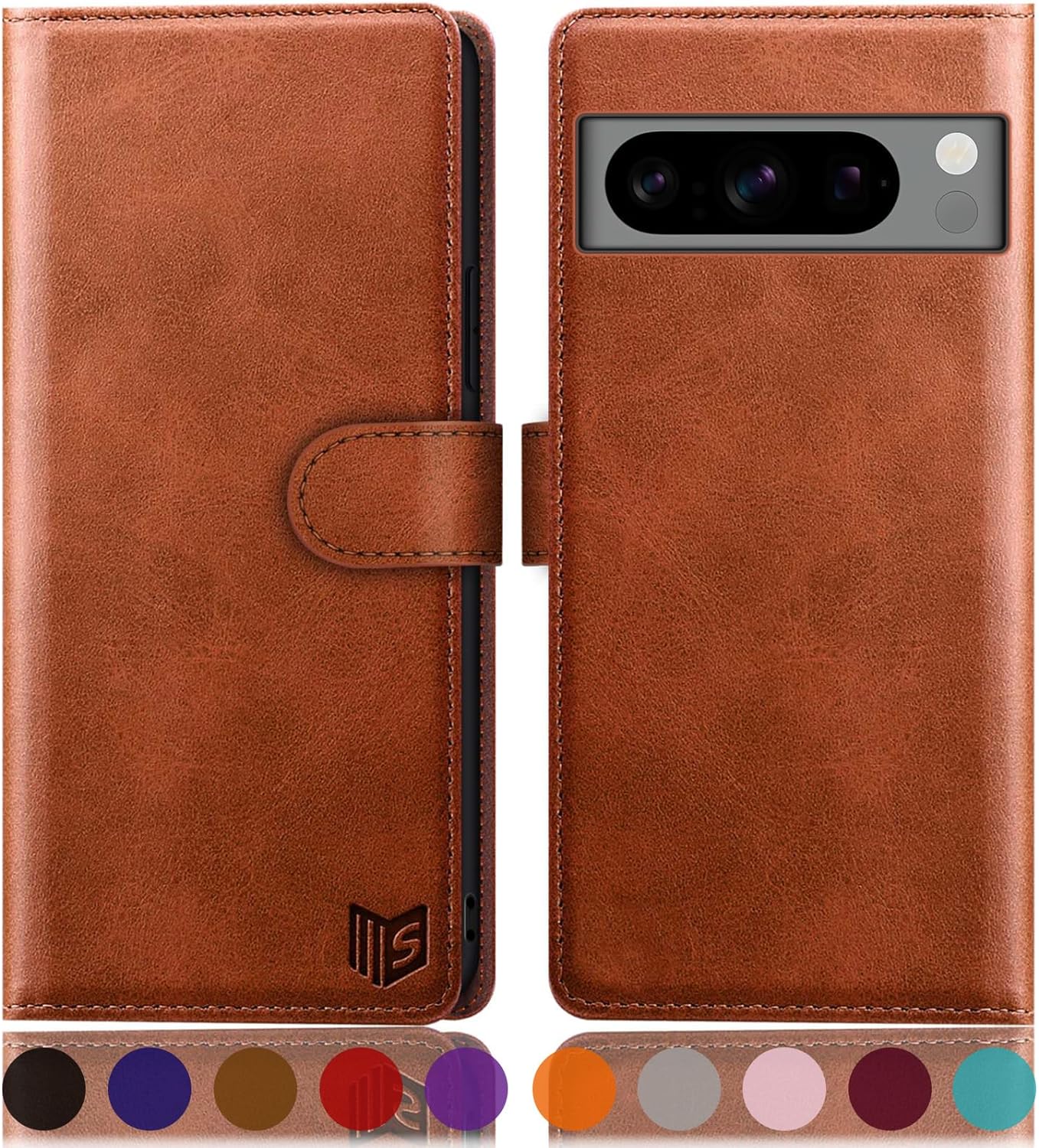 SUANPOT for Google Pixel 8 Pro 5G Wallet case with RFID Blocking Credit Card Holder,Flip Book PU Leather Protective Cover Women Men for Pixel 8 Pro Phone case Light Brown