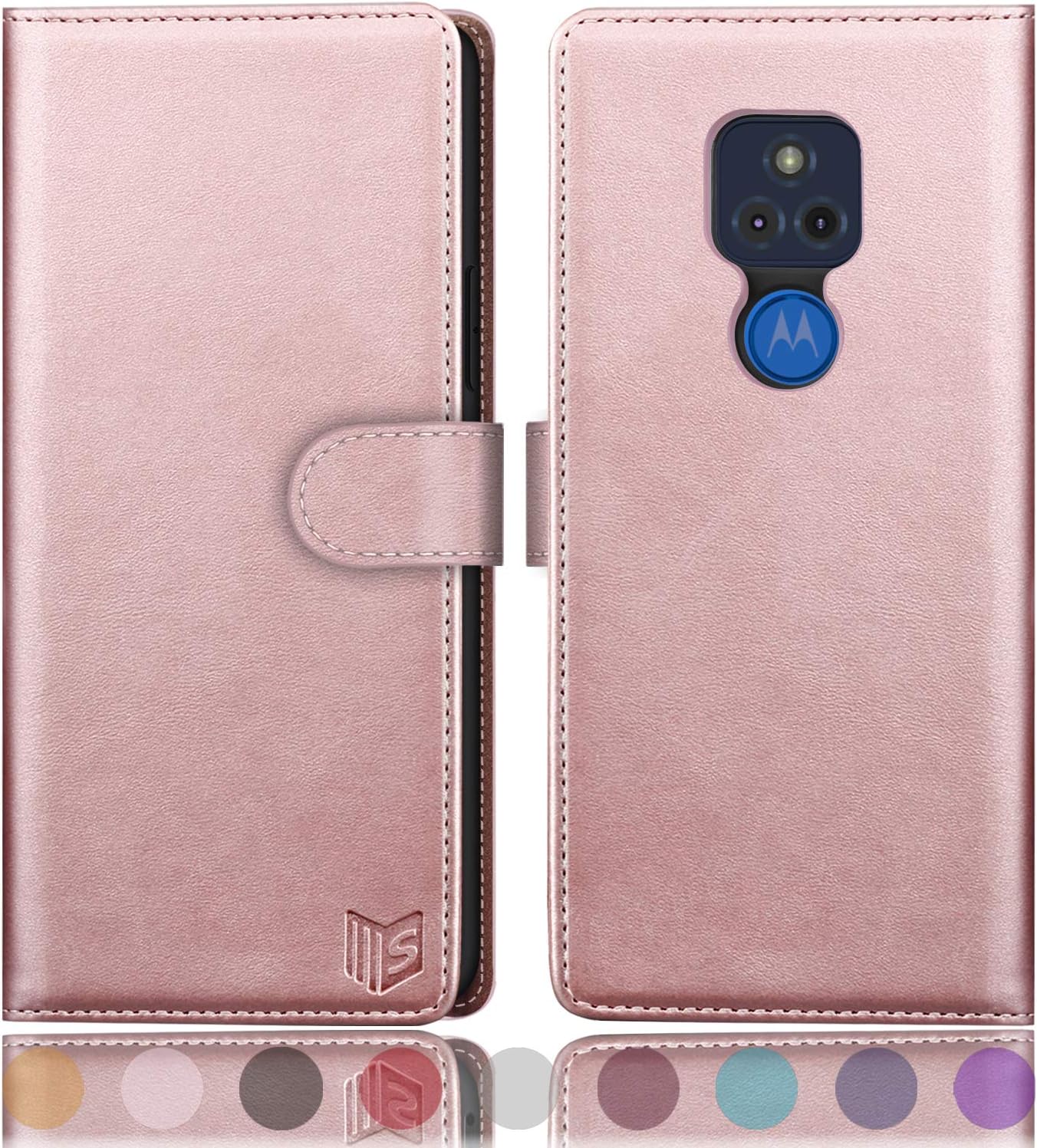 SUANPOT for Moto G Play 2021 with RFID Blocking Leather Wallet case Credit Card Holder, Flip Folio Book Phone case Shockproof Cover for Women Men for Motorola Moto G Play case Wallet Rose Gold